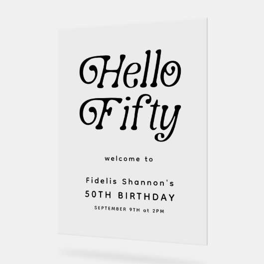 Hallo Fifty Retro | 50e verjaardag welkomstbord Acryl Bord (Hoek)