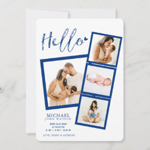 Hallo Filmstrip Foto Collage Pasgeboren Baby Jonge Aankondiging
