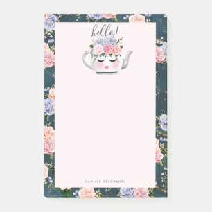 hallo Floral Eyelashes Teapot Pattern Personalized Post-it® Notes
