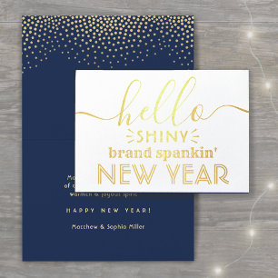 Hallo Fonkelnieuwjaar Navyblauw & Gouden Confetti Folie Kaarten