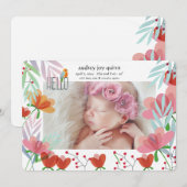 hallo Foto Floral Birth kondiging Aankondiging (Voorkant / Achterkant)