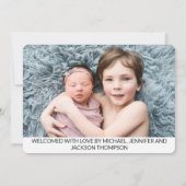 hallo foto van baby girl modern minimalistisch aankondiging (Achterkant)