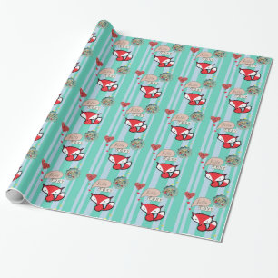 hallo Foxy Cute Fox met  Buttonnen in blauw Cadeaupapier