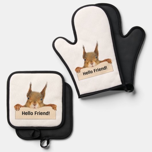 hallo Friend Funny Squirrel Ovenwant & Pannenlap Set (Voorkant / Achterkant)