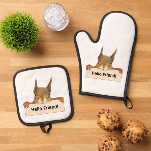 hallo Friend Funny Squirrel Ovenwant & Pannenlap Set (Top down)