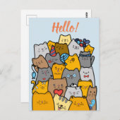 hallo// Funny Cat Doodle Briefkaart (Voorkant / Achterkant)