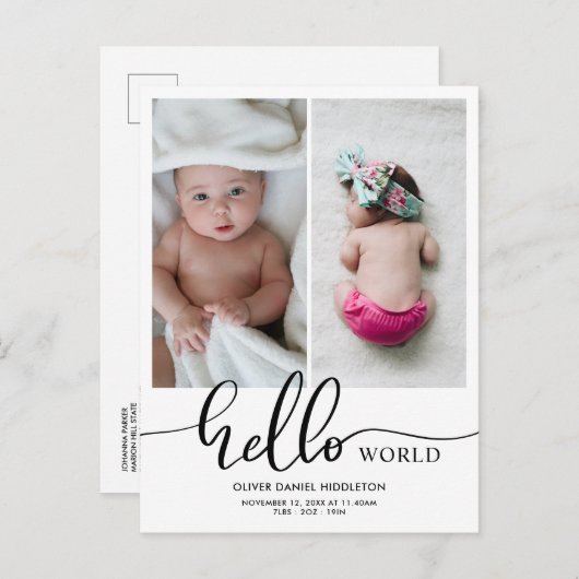 Hallo Geboorteaankondiging Aankondigingskaart (Voorkant / Achterkant)