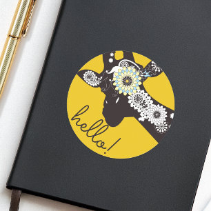 Hallo! - Gele Funky Koele Paisley Giraffe Ronde Sticker