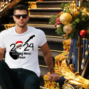 Hallo Gelukkig Nieuwjaar 2024 Santa Rock Star Man T-shirt