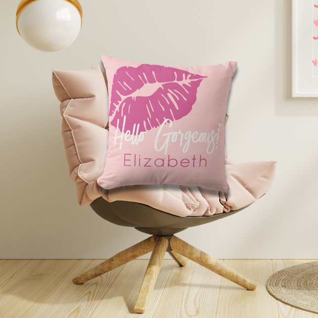 Hallo Gepersonaliseerde Blush Pink Fuchsia Kussen (Creator heeft geüpload)
