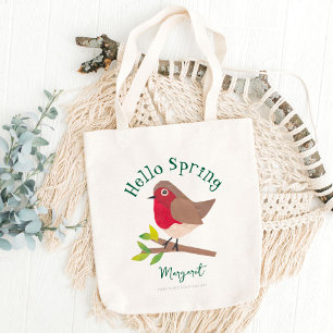 Hallo Gepersonaliseerde Retro Robin Schattige Bird Tote Bag