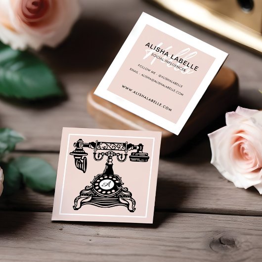 Hallo getrokken | Blush Roze Antiek Telefoon Mono Vierkante Visitekaartje