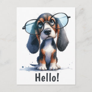 Hallo getrokken   Grappige Basset Hound Puppy Dog Briefkaart