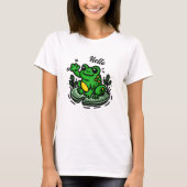 Hallo getrokken | Kikker op Lily Pad Hand getrokke T-shirt (Voorkant)