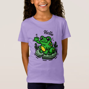 Hallo getrokken   Kikker op Lily Pad Hand getrokke T-shirt