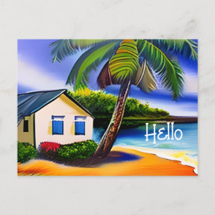 Hallo getrokken Waterverf Beach Art Contact ho Briefkaart