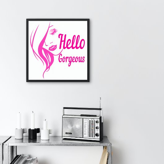 hallo geweldige Lady Face Drawing Typografie Small Poster