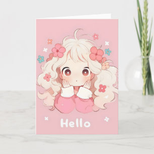 Hallo Girl Chibi Anime Feestdagen Kaart