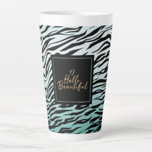 Hallo Girly Mint Zwart Zebra Print Ombre Latte Mok