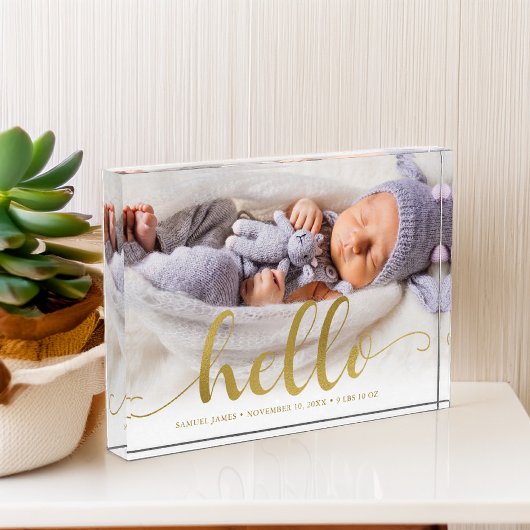 Hallo Gold Effect Script Lettering "?" Baby Fotoblokken