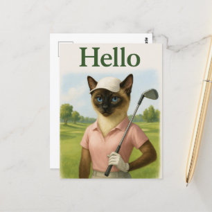 Hallo Golfer vrouw met tekst op groen Briefkaart