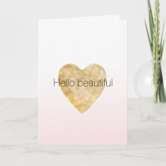 Hallo Gouden Hart Blush Roze Ombre Kaart (Voorkant)