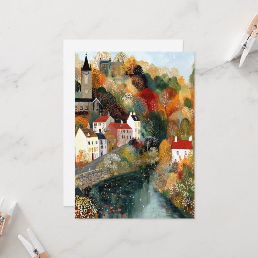 Hallo Grappige kleine stad herfstscène Kaart (Voorkant / Achterkant in situ)