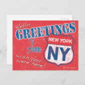 hallo, groeten uit New York, NY Retro Briefkaart (Voorkant / Achterkant)