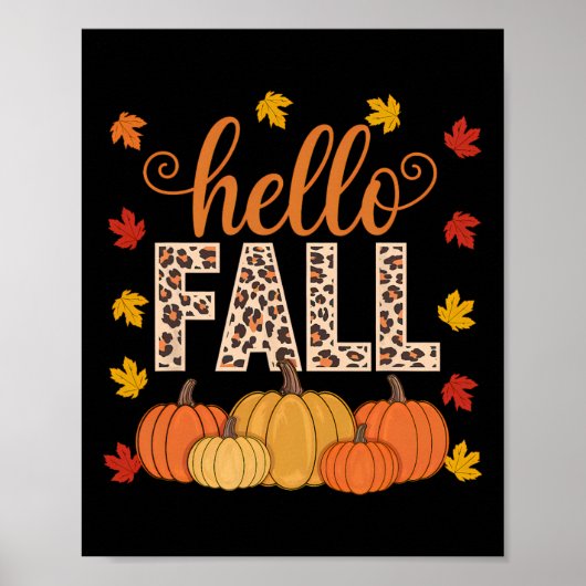 Hallo Groovy Herfst Autumn Maple Leaves Pumpkin Le Poster (Voorkant)