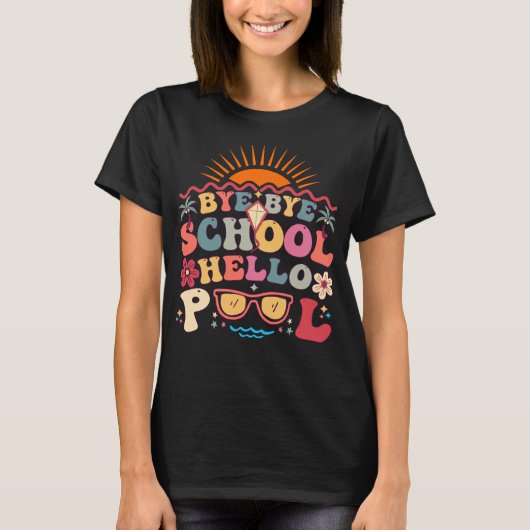 Hallo Groovy Retro Design Bye School T-shirt (Voorkant)