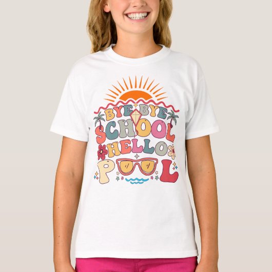 Hallo Groovy Retro Design Bye School T-shirt (Voorkant)