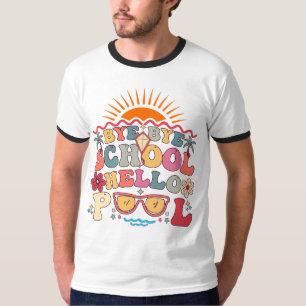 Hallo Groovy Retro Design Bye School T-shirt