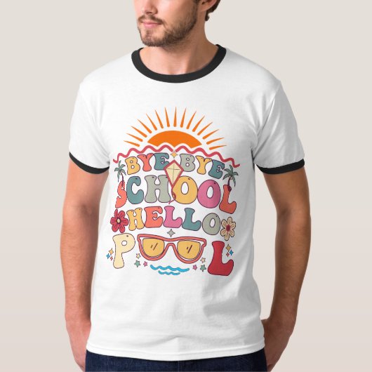 Hallo Groovy Retro Design Bye School T-shirt (Voorkant)