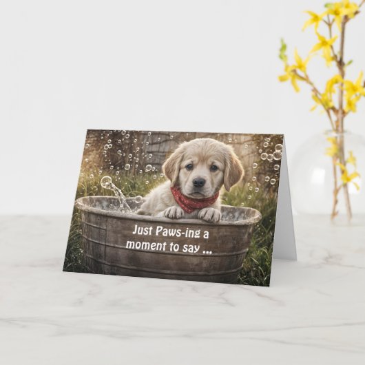 Hallo Hallo Schattige Yellow Lab Puppy in een badk Kaart (Gele Bloem)