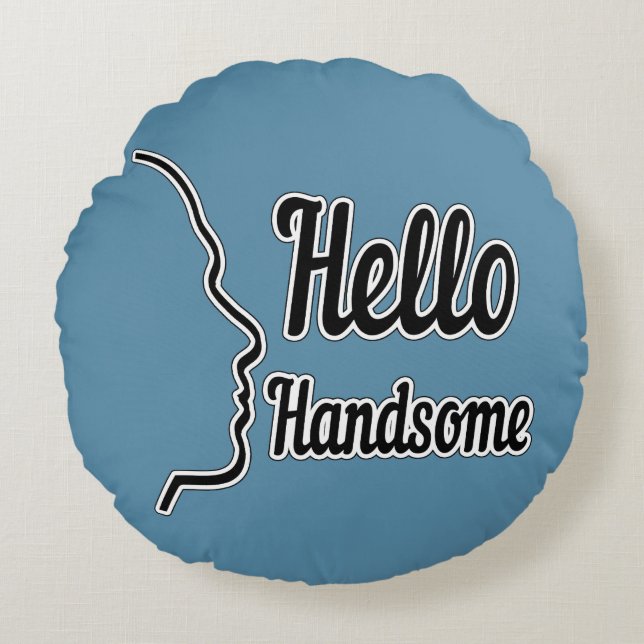 hallo Handsome Typography and Face Profile Outline Rond Kussen (Voorkant)