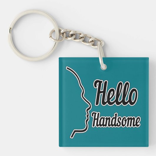 hallo Handsome Typography and Face Profile Outline Sleutelhanger (voorkant)