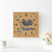 hallo Handsome Typography and Face Profile Outline Vierkante Klok (Huis)