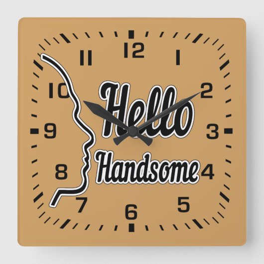 hallo Handsome Typography and Face Profile Outline Vierkante Klok (Voorkant)