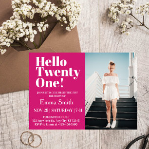Hallo Heet roze Twenty One 21st Verjaardag Foto Kaart