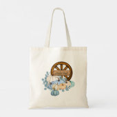 Hallo Herfst Blauw Groen Pompoenen Wagon Wheel Tote Bag (Achterkant)