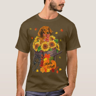 hallo Herfst Dachshund Dog in zonnebloemen laat de T-shirt