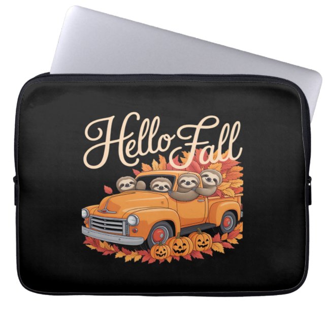 Hallo Herfst Funny Sloth Halloween pompoen Classic Laptop Sleeve (Voorkant)