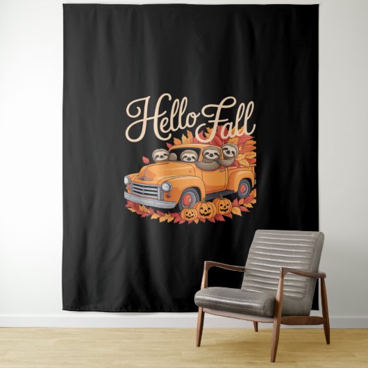 Hallo Herfst Funny Sloth Halloween pompoen Classic Wandkleed (In situ)