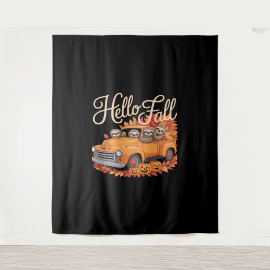 Hallo Herfst Funny Sloth Halloween pompoen Classic Wandkleed (Voorkant)