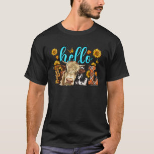 Hallo Herfst Geruite Koe Boerderij Dieren Koe Boer T-shirt