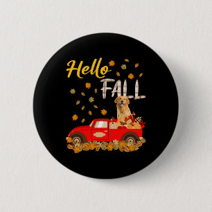 hallo Herfst Golden Retriever Leaf Autumn Red Truc Ronde Button 5,7 Cm
