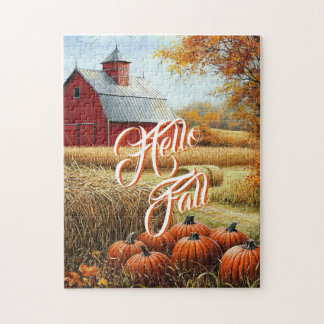 Hallo Herfst Herfst Thanksgiving Plattelandsschuur Legpuzzel
