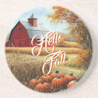Hallo Herfst Herfst Thanksgiving Plattelandsschuur Zandsteen Onderzetter