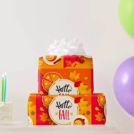 Hallo Herfst herfstbladeren en pompoentaart Cadeaupapier