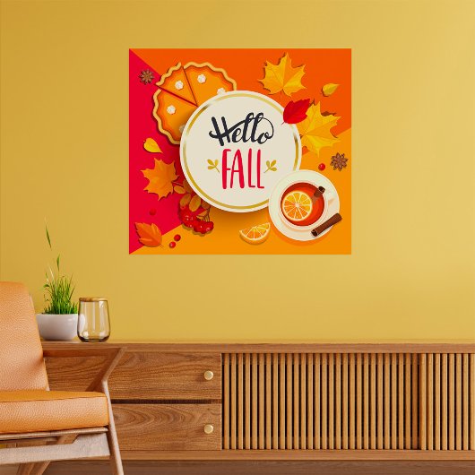 Hallo Herfst herfstbladeren en pompoentaart Poster